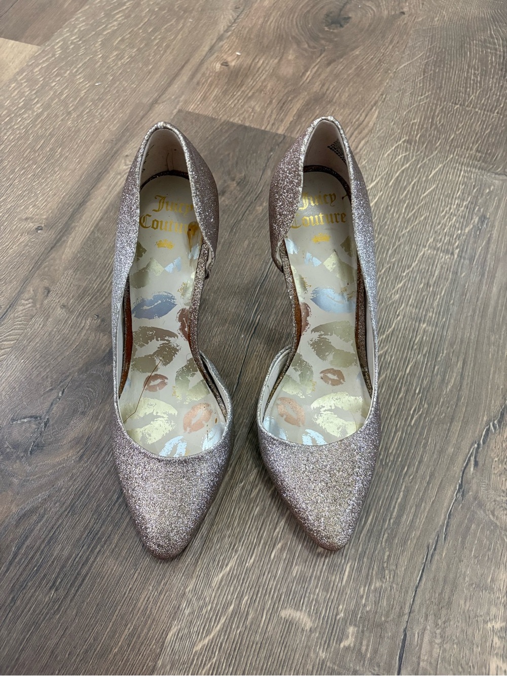 Juicy Couture Rose Gold Glitter Pointed-Toe D'Orsay Heels vintage